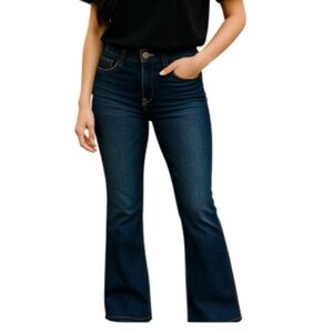 ABERCROMBIE & FITCH Flare Jeans Blue Dark Wash Distressed Mid Rise Y2K Size 8